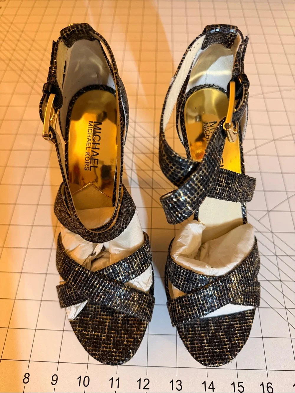 Michael Kors Black Metallic Crisscross Stiletto Sandals